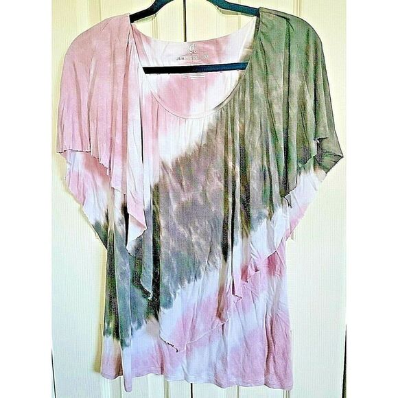 Juicy Couture Medium M Short Sleeve Tie Dye Handkerchief Top Shirt Rough Hemline - Picture 1 of 7